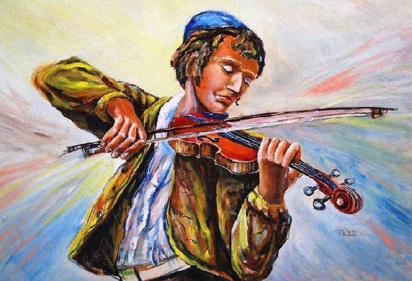 Portrait of a Jewish boy, art, painting Judaica, art Judaica, violinist Judaica, religion Judaica