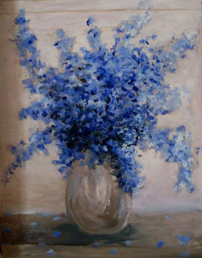 голубые цветы, букет, ваза