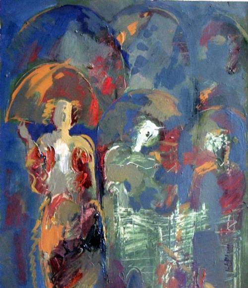 композиция,модернизм,женщины,зонтики,дождь