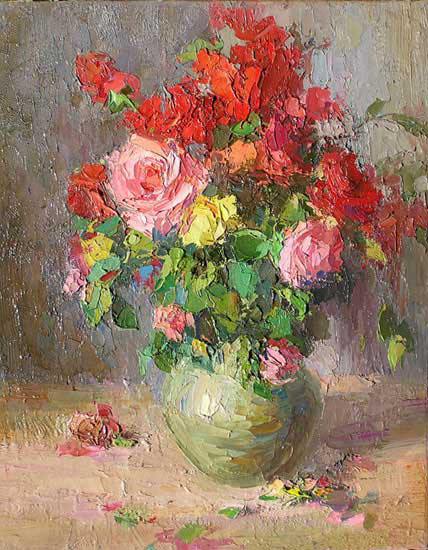 розы, цветы, букет, ваза, реализм, импрессионизм