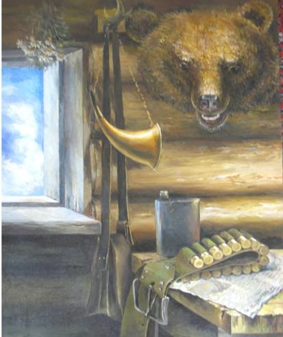 живопись Коростелевой Жанны анималистика медведь природа зима охота Горная Шория натюрморт