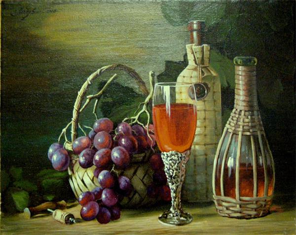 бокал, виноград, корзина, бутылки, штопор