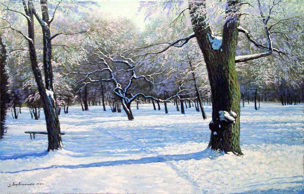 парк, снег, деревья
