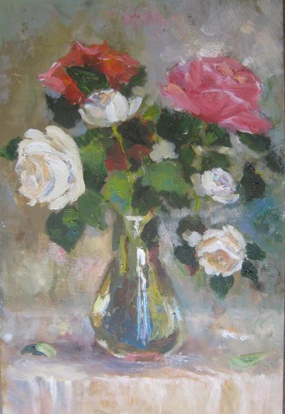 букетик, розы, цветы. живопись
