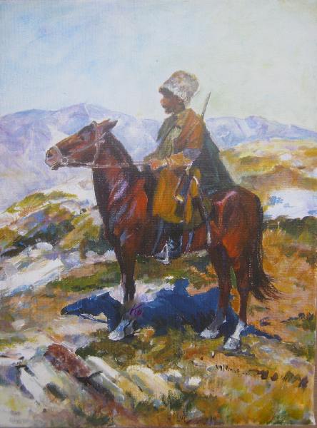 всадник, лошадь,горы. по репр.Ф.А.Рубо.