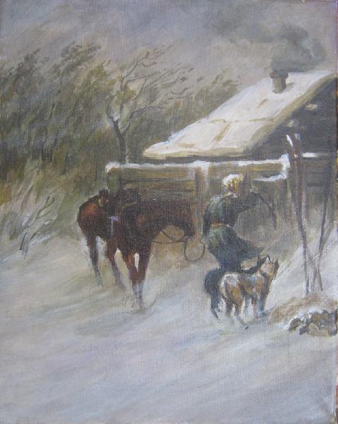 метель, путник, лошадь, зима, хата ,по работе Сверчкова