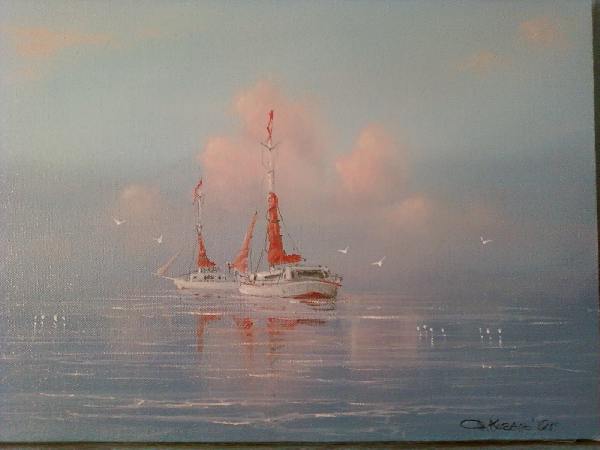 Яхта,облако,рассвет,морской пейзаж,маринист Андрей Коваль
