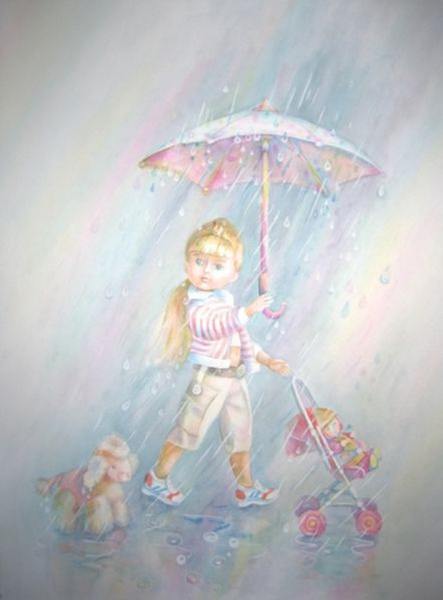 детство, девочка, зонт, дождь