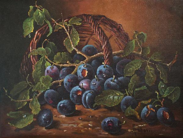 still life, plums