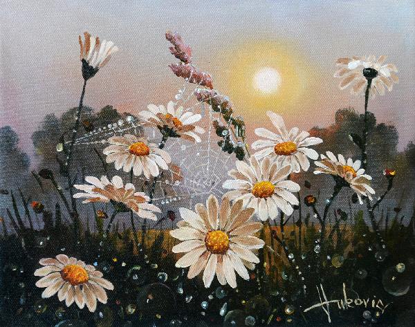  realism, morning, meadow, daisies, dusanvukovic, , , , , 