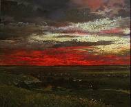 Красный закат над Комаровкой. 1988г.орг.м.99х118