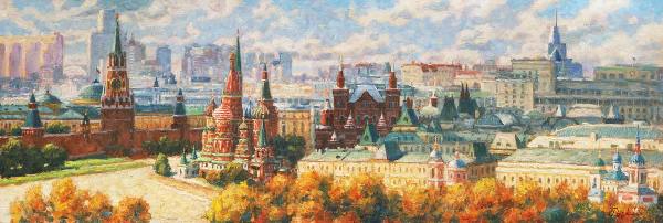Москва, город, пейзаж, Кремль, храм, Василия Блаженного, купить, картина, живопись, импрессионизм
