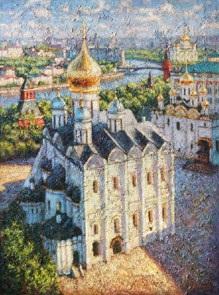 Москва, город, пейзаж, московские виды, Кремль, лето, храмы, картина, купить, живопись, импрессионизм