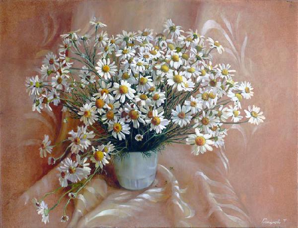 , , , ,  3D. Still-life, camomiles, flowers, a bouquet, painting 3D, 3D