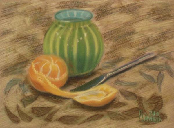 апельсин, фрукт, нож, ваза