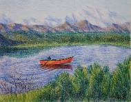 Пейзаж с красной лодкой