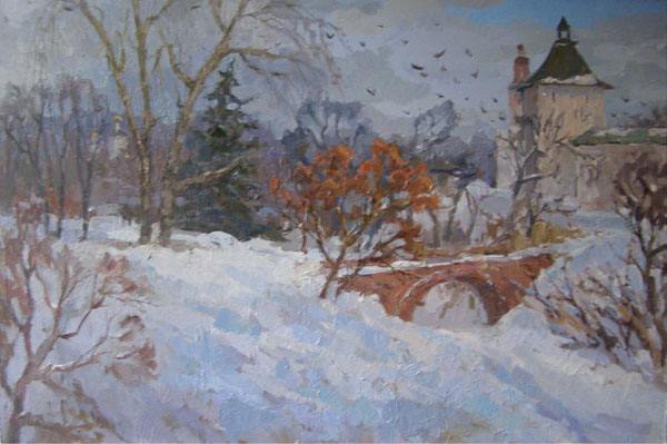 масляная живопись,  пейзаж,  зима,  Сергиев Пассад