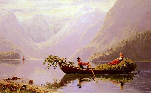 фьерд фьорд лодка девушка мужчина озеро горы альпы женщина
