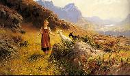 An Alpine landscape with a shepherdess and goals