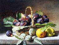 A still life of figs, walnuts, an orange and a lemon