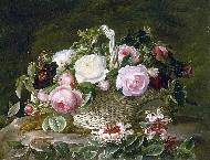 A still life of roses in a basket