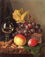 A still life of black grapes