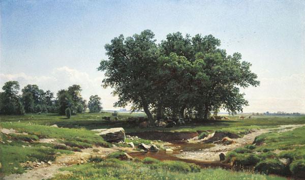 дуб дерево корова камень