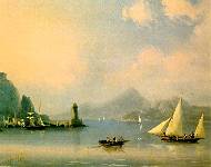 Морской пролив с маяком.Холст, масло. 1841г.
