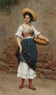Young woman with basket of oranges and lemons