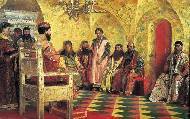 Сидение царя Михаила Фёдоровича с боярами в его государевой комнате. 1893