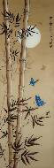 синяя бабочка на листе бамбука