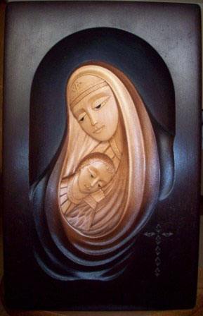 Мария с младенцем, липа, тонирование, вощение, резная икона