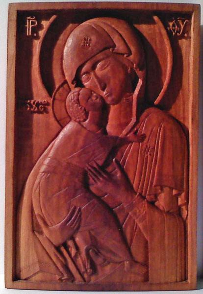 Богородица Владимирская , икона по дереву , обЪёмная икона , резьба , резьба по дереву
