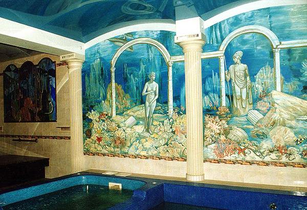 Роспись стен бассейна, подводный мир