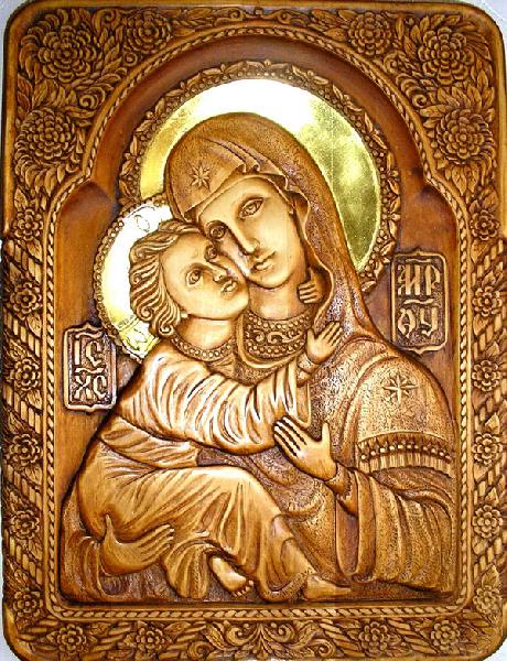 деревянная православная резная икона.Владимирская Богородица.