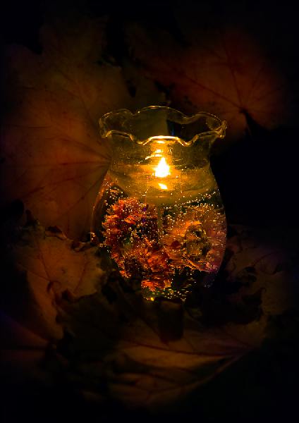 свеча, листья, осень