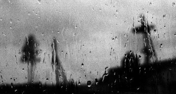 чб, окно, дождь