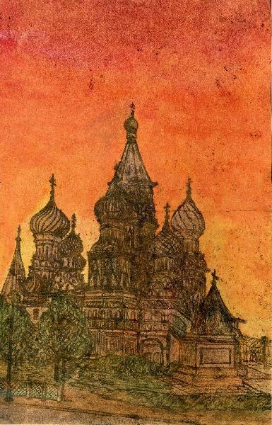 Москва, собор, купола, небо, рассвет, архитектура, здание, реализм